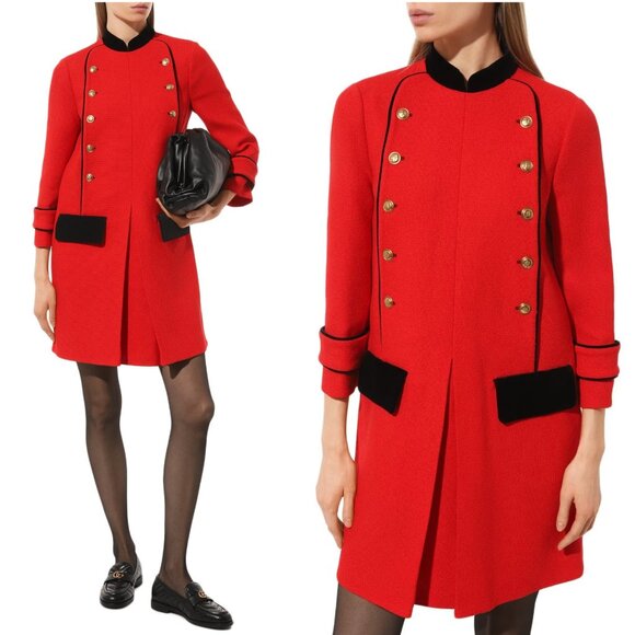 GUCCI DRESS VELVET TRIM RETRO RED TWEED WOOL BLEND sz IT 40 US 4 - Picture 5 of 13